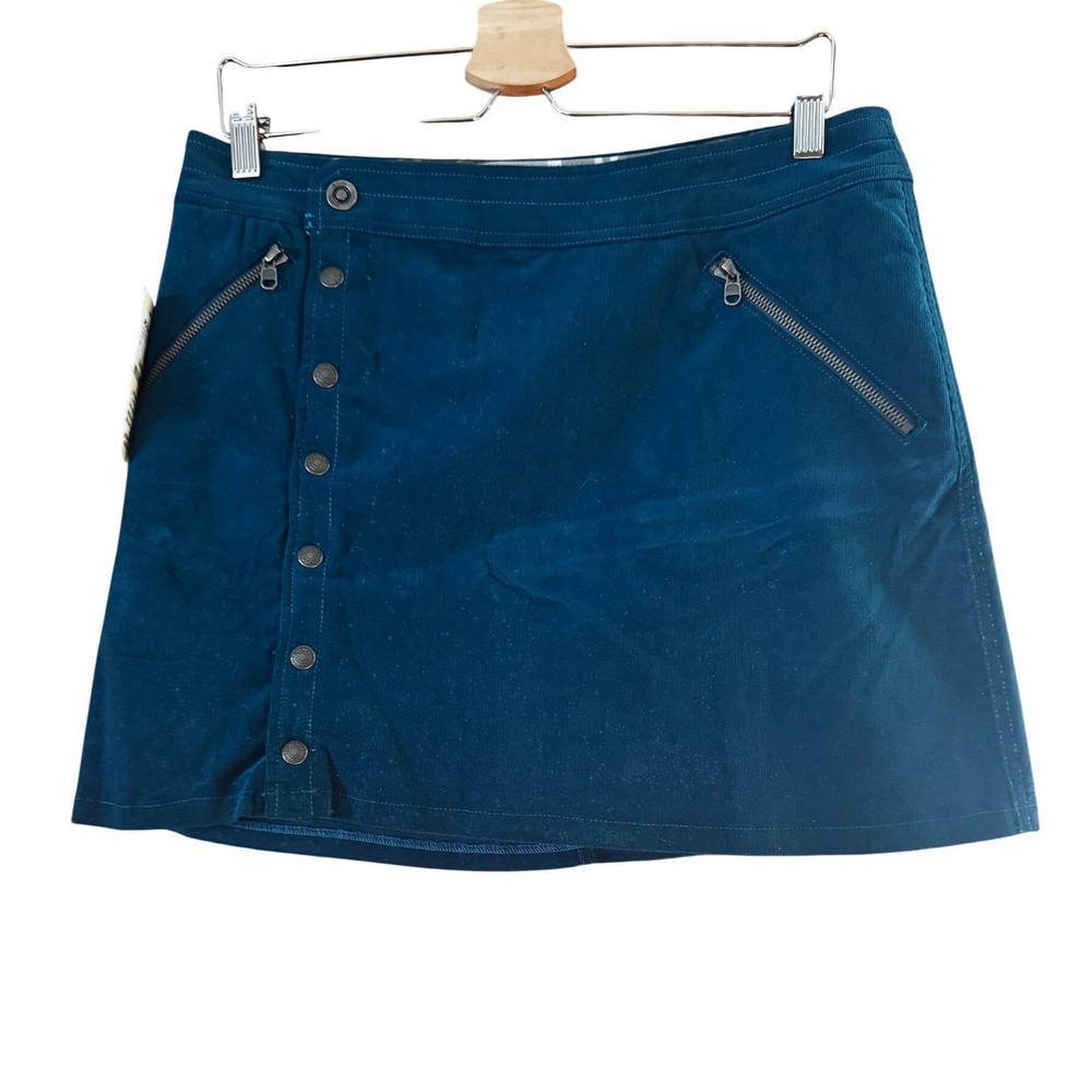 KUHL Corduroy Mini Skirt 12 Teal Blue Snap‎ Front Zip Pockets Gorpcore